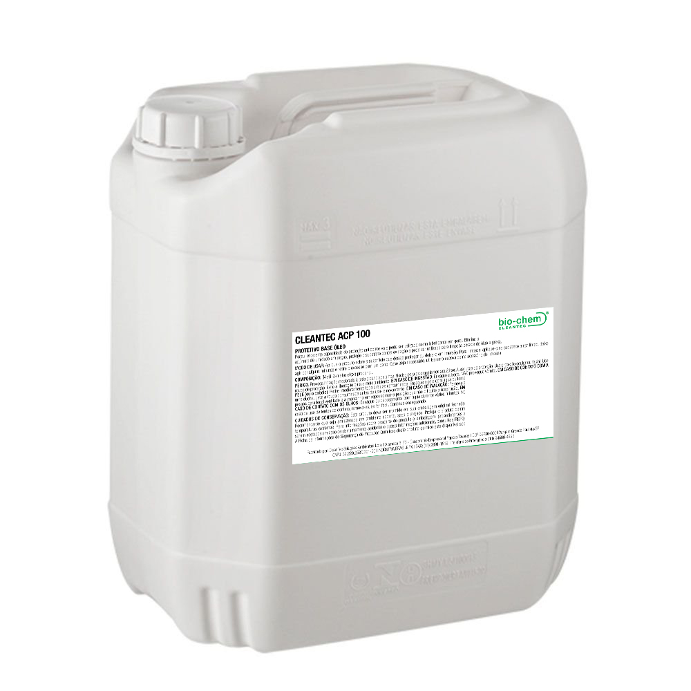 Cleantec ACP 100 é um agente protetivo base óleo com excelente propriedade anticorrosiva e também utilizado como lubrificante em geral. Elimina o acúmulo de umidade em peças