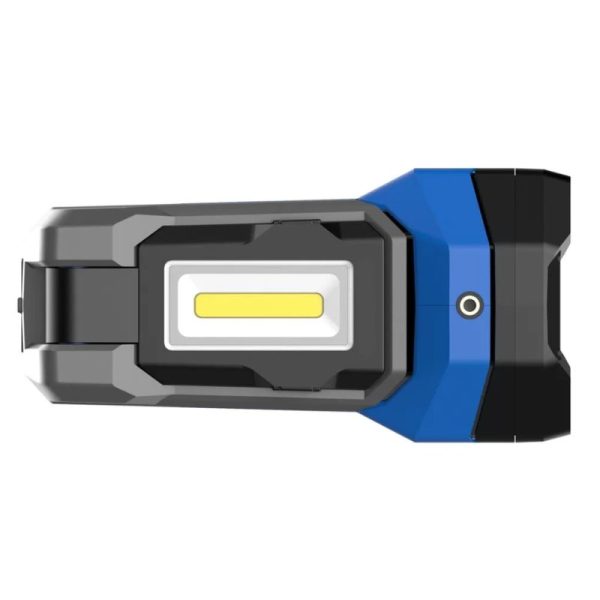 Lanterna/ holofote led giratório recaregável, preta com detalhe azul