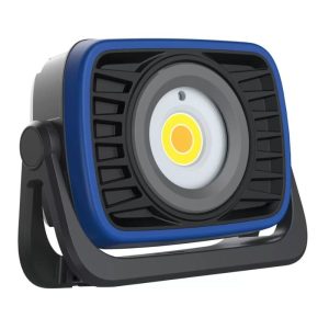 Lanterna led para ajuste de cores com 4 temperaturas á bateria recaregável, preta com detalhe azul