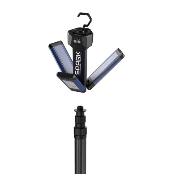 Lanterna led para ajuste de cores com 4 temperaturas á bateria recaregável, preta com detalhe azul
