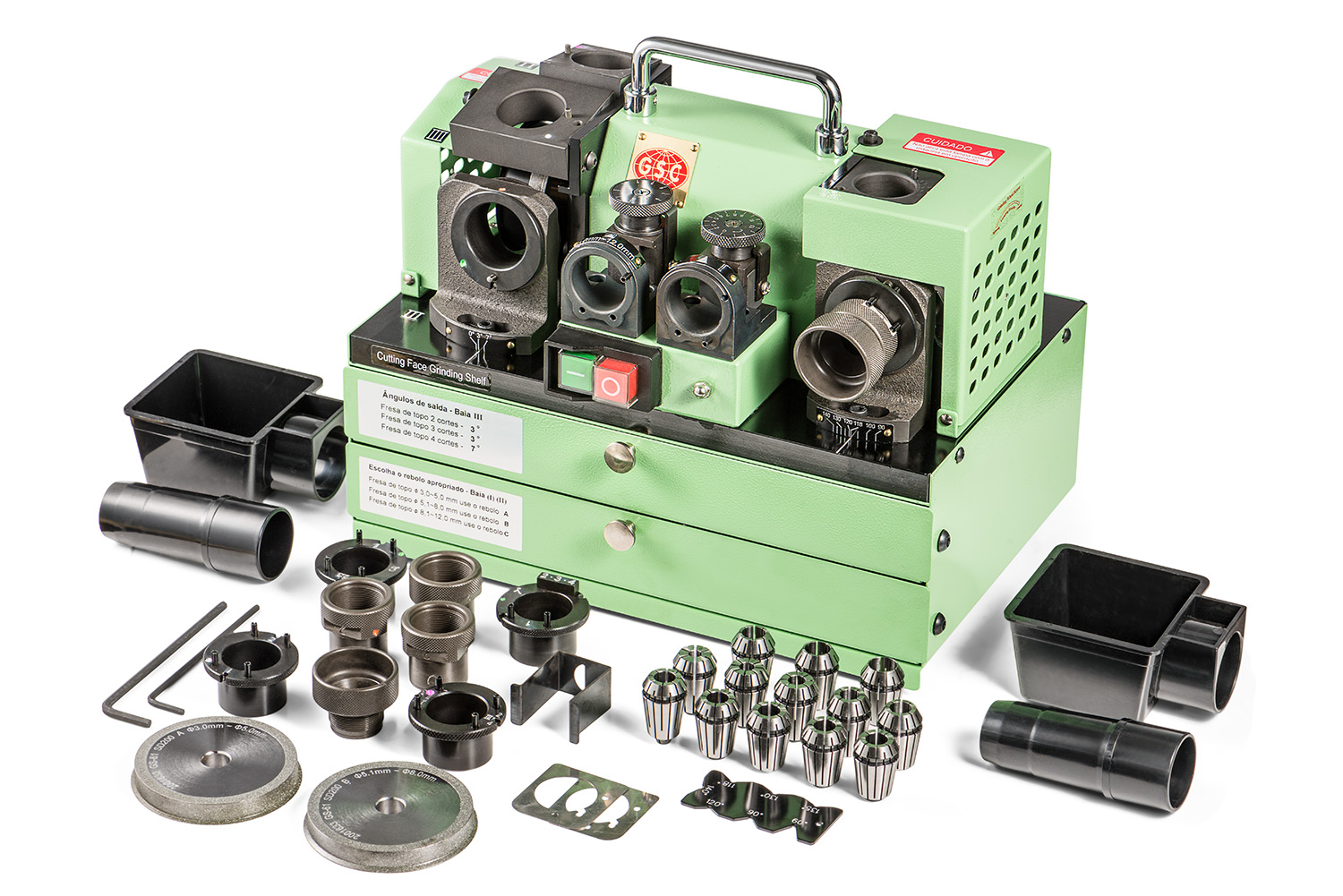 Afiadora de fresas GS-24 com conjunto completo de pinças e acessórios para afiação industrial