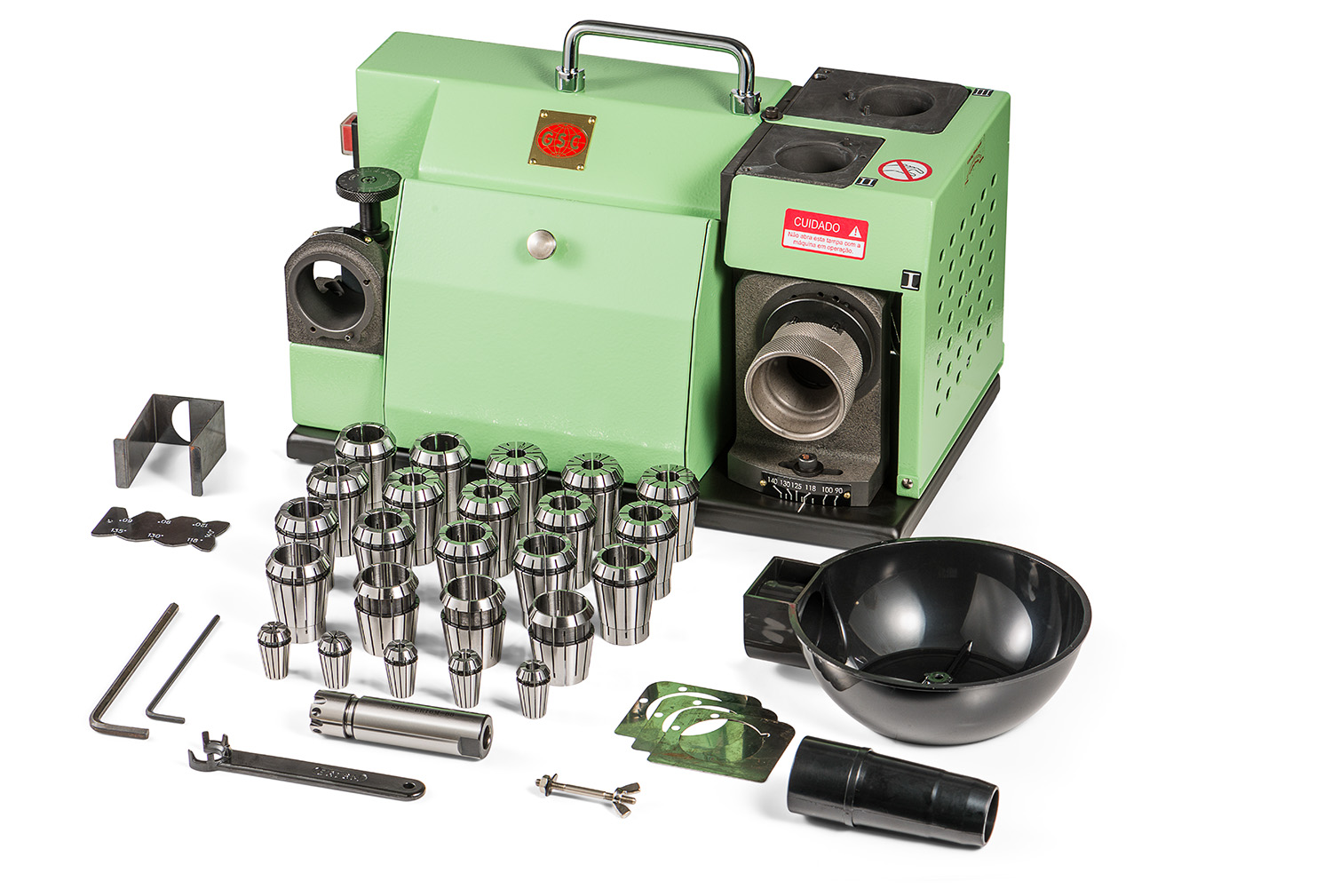 Afiadora de brocas GS-34 com kit completo de pinças e acessórios para afiação de alta precisão